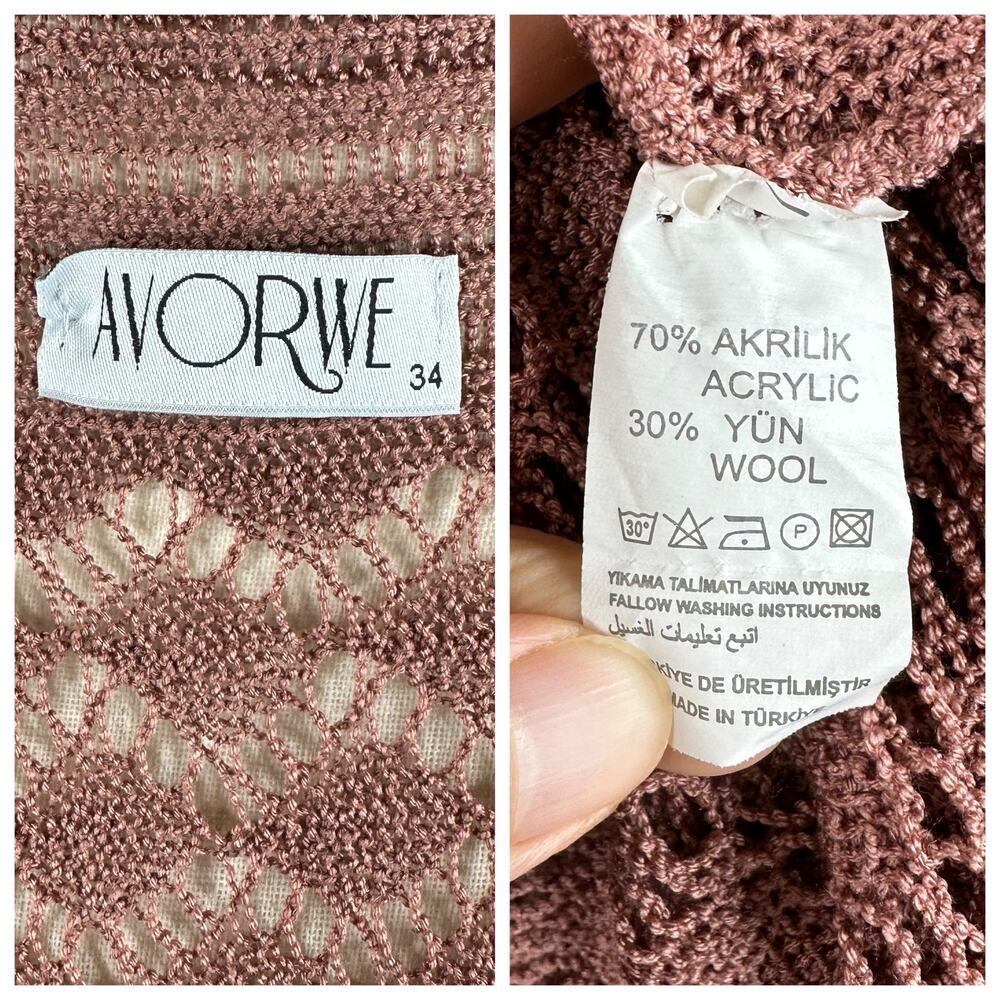 Avorwe Boho Chic Open Knit Long Cardigan Fringe Trim Lightweight Small Medium - Picture 6 of 6